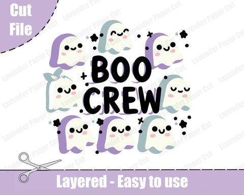 Boo Crew Layered SVG, PNG, Clipart, Kawaii Ghosts, Halloween SVG, For Cricut and Silhouette SVG Lavender Paper Cut 