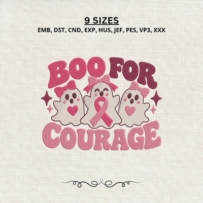 Boo for Courage Embroidery Design – Breast Cancer Awareness Ghost Machine Embroidery File, Pink Ribbon Halloween Design Embroidery/Applique DESIGNS PatternFeed8 