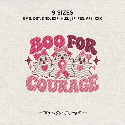 Boo for Courage Embroidery Design – Breast Cancer Awareness Ghost Machine Embroidery File, Pink Ribbon Halloween Design Embroidery/Applique DESIGNS PatternFeed8 