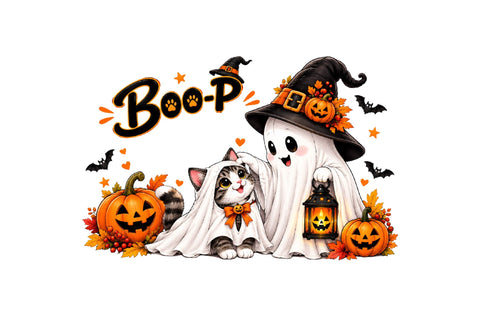 Boo Ghost Cat Halloween PNG Sublimation SVGArt 
