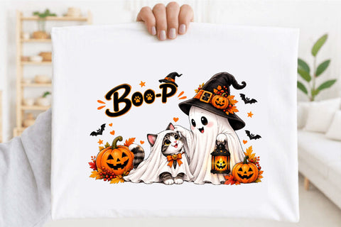 Boo Ghost Cat Halloween PNG Sublimation SVGArt 