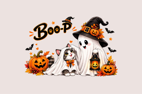 Boo Ghost Cat Halloween PNG Sublimation SVGArt 