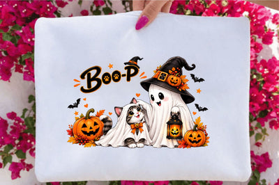 Boo Ghost Cat Halloween PNG Sublimation SVGArt 