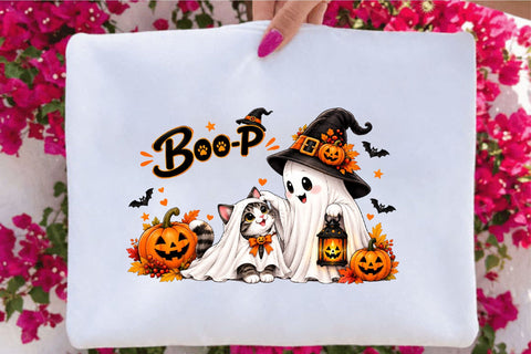 Boo Ghost Cat Halloween PNG Sublimation SVGArt 