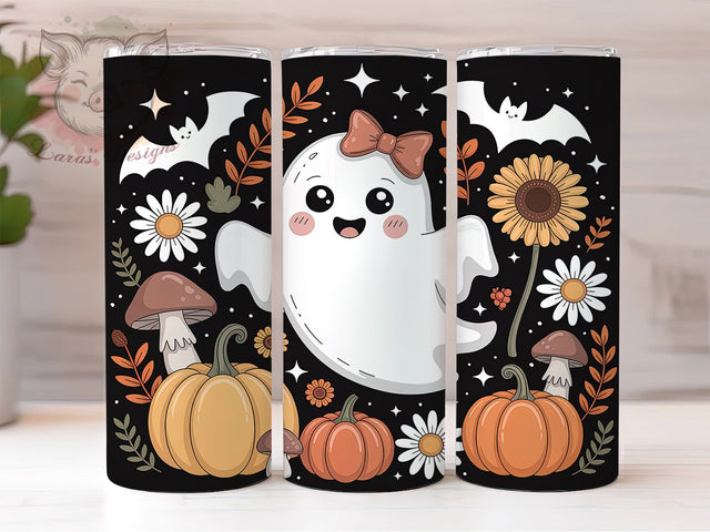 Boo Ghost Halloween Mushroom Tumbler Wrap, Halloween Mushroom PNG, Cute Spooky Cup, 20OZ Sublimation Design, Pastel Ghost Wrap, Whimsical Halloween Tumbler, Kawaii Ghost And Mushrooms Sublimation Lara' s Designs 