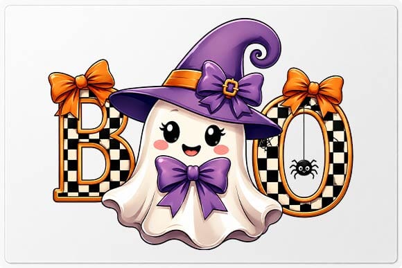BOO Ghost Witch Hat Halloween PNG, Cute Spooky Ghost Design SVG BillahCrafts 