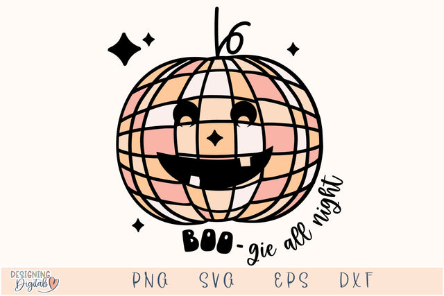 Boo-gie All Night SVG for Cricut, Retro Pumpkin Disco PNG for Stickers, Sublimation, TShirts, & More, Cute Fall Sticker SVG Designing Digitals 
