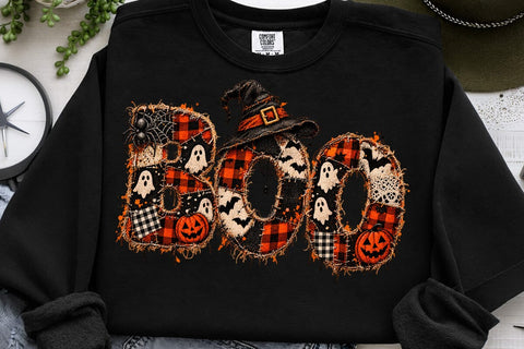 BOO Halloween PNG, Patchwork Boo PNG, Spooky Coquette png, Halloween Png, Bat png, Preppy Png, Trendy Png, Halloween Bow Png SVG DesignDestine 