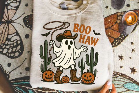 Boo Haw Halloween Png| Halloween Cowboy Ghost Sublimation Png. Sublimation CosmosFineArt 