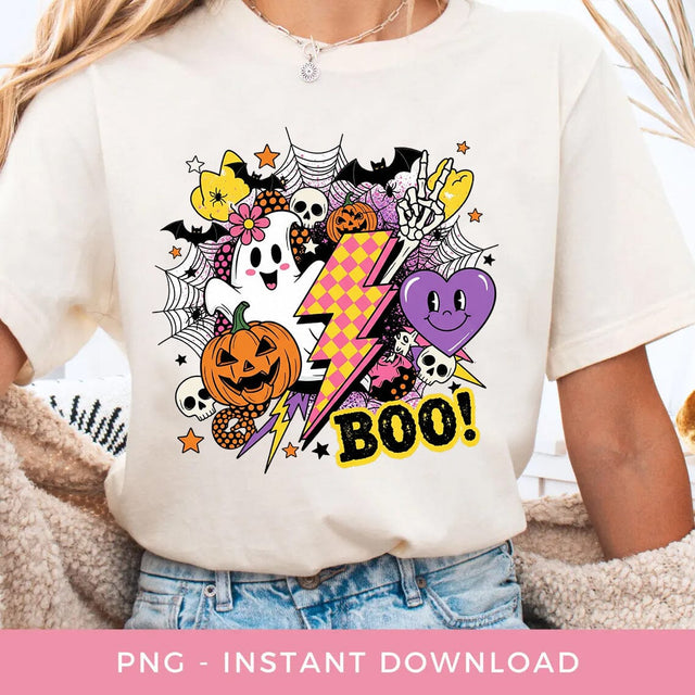 Boo Retro Halloween PNG, Sublimation BOO-design 