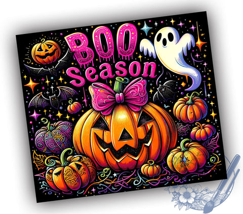 Boo Season, Halloween Pumpkin, Ghost and Bats, Tumbler Design, Sublimation PNG, 20 oz Tumbler, Spooky Decor, Fall Drinkware Sublimation ToriDesigns 