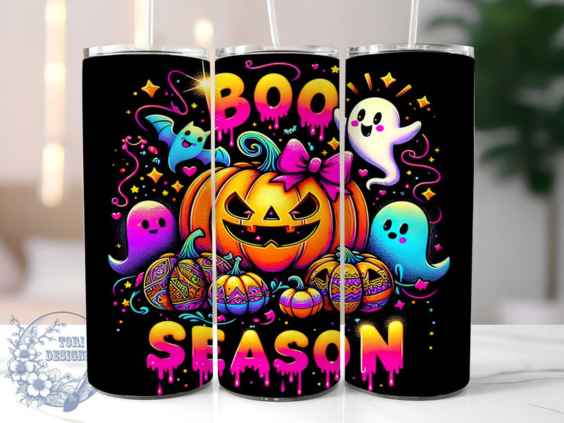 Boo Season, Halloween Pumpkin, Ghost and Bats, Tumbler Design, Sublimation PNG, 20 oz Tumbler, Spooky Decor, Fall Drinkware Sublimation ToriDesigns 