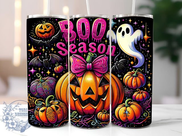 Boo Season, Halloween Pumpkin, Ghost and Bats, Tumbler Design, Sublimation PNG, 20 oz Tumbler, Spooky Decor, Fall Drinkware Sublimation ToriDesigns 