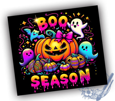 Boo Season, Halloween Pumpkin, Ghost and Bats, Tumbler Design, Sublimation PNG, 20 oz Tumbler, Spooky Decor, Fall Drinkware Sublimation ToriDesigns 