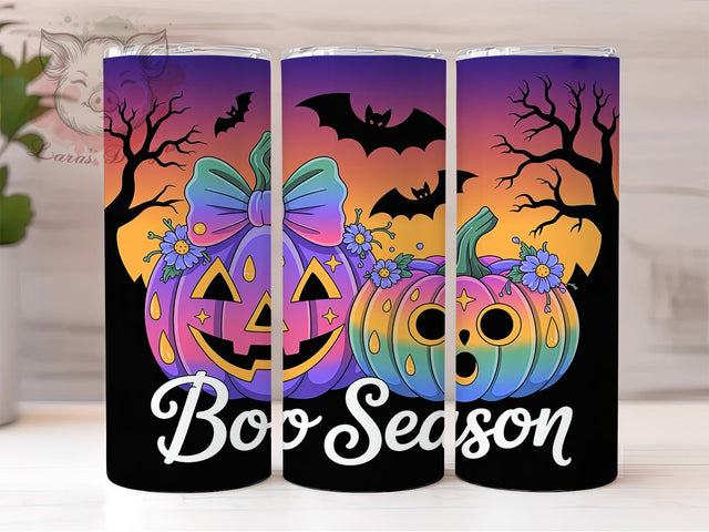 Boo Season Pink Neon Halloween Tumbler, Neon Halloween Cup Wrap, 20Oz Sublimation Design, Spooky Cute Coffee Mug, Pastel Goth Drinkware, Pink Pumpkin Gift, Retro Halloween Tumbler Sublimation Lara' s Designs 