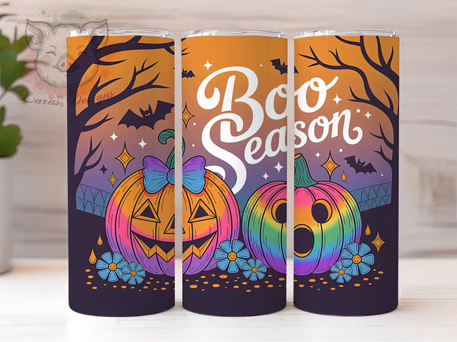 Boo Season Pink Neon Halloween Tumbler, Neon Halloween Cup Wrap, 20Oz Sublimation Design, Spooky Cute Coffee Mug, Pastel Goth Drinkware, Pink Pumpkin Gift, Retro Halloween Tumbler Sublimation Lara' s Designs 