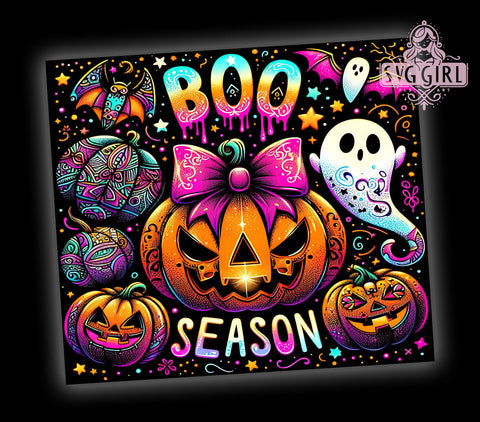 Boo Season, Pink Pumpkin, Halloween Ghost, Halloween Bats, Tumbler Wrap, 20 oz Tumbler, PNG Sublimation, Cute Halloween Sublimation SvggirlplusArt 