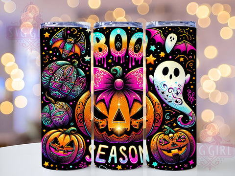 Boo Season, Pink Pumpkin, Halloween Ghost, Halloween Bats, Tumbler Wrap, 20 oz Tumbler, PNG Sublimation, Cute Halloween Sublimation SvggirlplusArt 