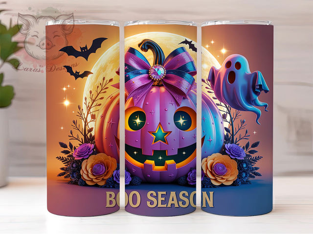 Boo Season Pumpkin Halloween, Pumpkin Halloween Cup, 20Oz Skinny Tumbler Wrap, Spooky Fall Sublimation, Funny Halloween Gift Idea, Autumn Pumpkin Drinkware, Digital Boo Season Art Sublimation Lara' s Designs 
