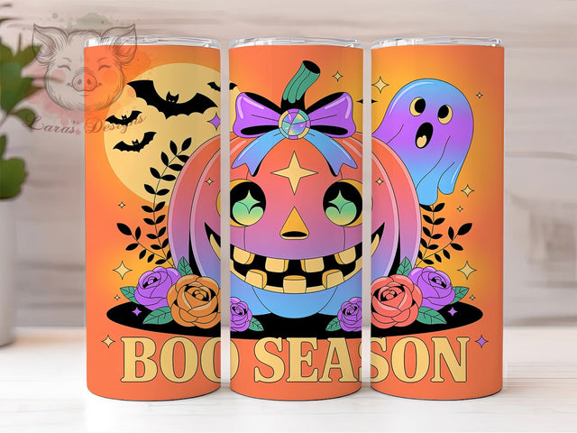 Boo Season Pumpkin Halloween, Pumpkin Halloween Cup, 20Oz Skinny Tumbler Wrap, Spooky Fall Sublimation, Funny Halloween Gift Idea, Autumn Pumpkin Drinkware, Digital Boo Season Art Sublimation Lara' s Designs 