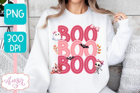 Boo shirt PNG for sublimation | Cute Pink Halloween PNG Sublimation Amorclipart 