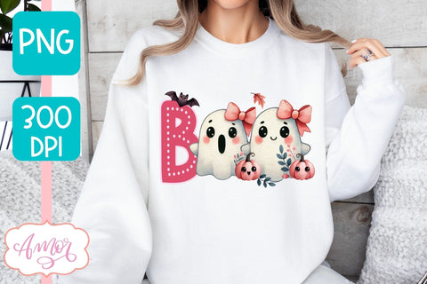 Boo shirt PNG for sublimation | Cute Pink Halloween PNG Sublimation Amorclipart 