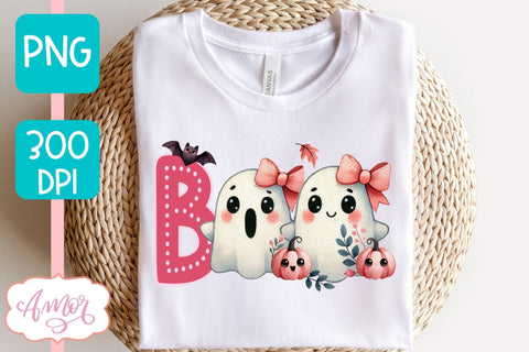 Boo shirt PNG for sublimation | Cute Pink Halloween PNG Sublimation Amorclipart 