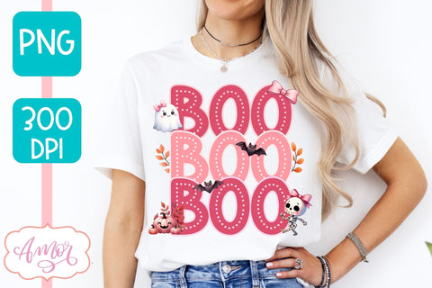 Boo shirt PNG for sublimation | Cute Pink Halloween PNG Sublimation Amorclipart 