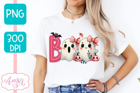 Boo shirt PNG for sublimation | Cute Pink Halloween PNG Sublimation Amorclipart 