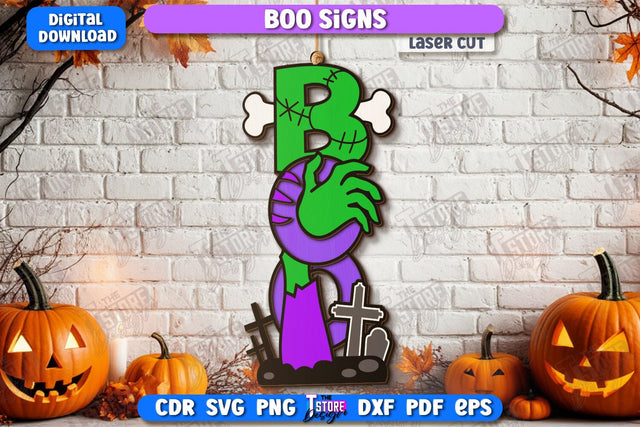Boo Sign Laser Cut | Seasonal Home Décor Idea | Porch Décor | Halloween Wall Sign | Halloween Decoration | CNC File SVG The T Store Design 