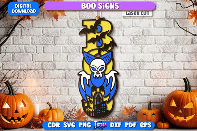 Boo Sign Laser Cut | Seasonal Home Décor Idea | Porch Décor | Halloween Wall Sign | Halloween Decoration | CNC File SVG The T Store Design 