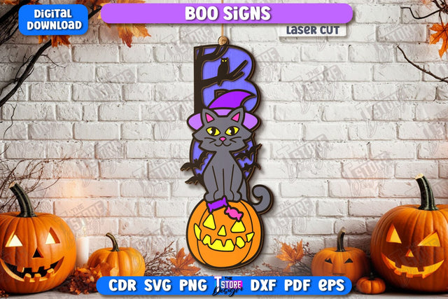 Boo Sign Laser Cut | Seasonal Home Décor Idea | Porch Décor | Halloween Wall Sign | Halloween Decoration | CNC File SVG The T Store Design 
