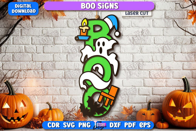 Boo Sign Laser Cut | Seasonal Home Décor Idea | Porch Décor | Halloween Wall Sign | Halloween Decoration | CNC File SVG The T Store Design 