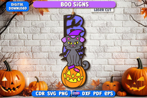 Boo Signs Laser Cut Bundle | Seasonal Home Décor Idea | Porch Décor | Halloween Wall Sign | Halloween Decoration | CNC Files SVG The T Store Design 