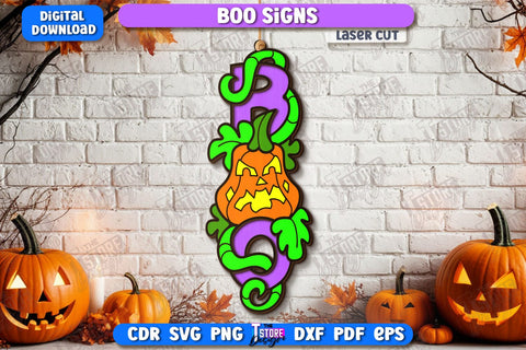 Boo Signs Laser Cut Bundle | Seasonal Home Décor Idea | Porch Décor | Halloween Wall Sign | Halloween Decoration | CNC Files SVG The T Store Design 