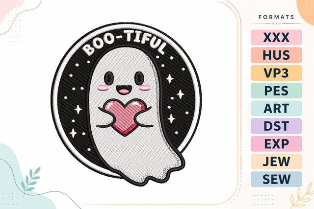 Boo-tiful Ghost Holding Heart Halloween Embroidery Design Embroidery/Applique DESIGNS sg embroidery 