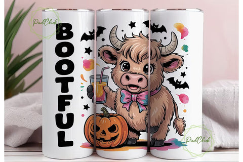 Boo-tiful Highland Cow 20oz Tumbler Wrap Sublimation PixelChick 