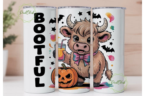 Boo-tiful Highland Cow 20oz Tumbler Wrap Sublimation PixelChick 
