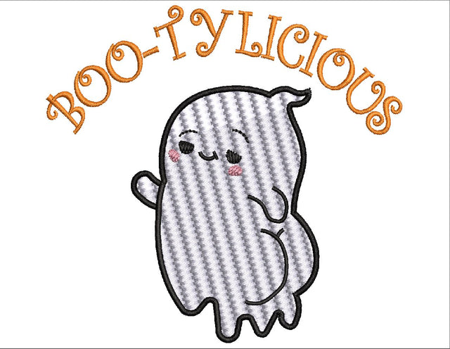 Boo - Tylicious Halloween ghost Embroidery Design 4 Sizes - File formats in pes,dst,jef,xxx,exp,vip,vp3, Funny , boo sheet, ghosts, ghost Embroidery/Applique DESIGNS AestheticdesignsE 