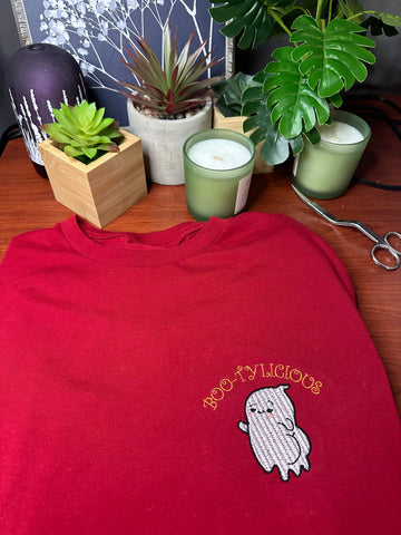 Boo - Tylicious Halloween ghost Embroidery Design 4 Sizes - File formats in pes,dst,jef,xxx,exp,vip,vp3, Funny , boo sheet, ghosts, ghost Embroidery/Applique DESIGNS AestheticdesignsE 