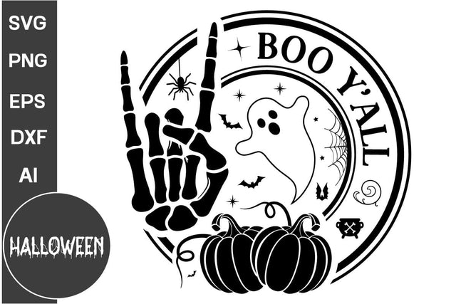 Boo Y'all Round Sign SVG, Farmhouse Halloween Round Sign SVG, Halloween SVG Design SVG DesignPlante 503 