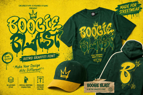 Boogie Blast – 3D Groovy Retro Graffiti Font Font Mozzatype 