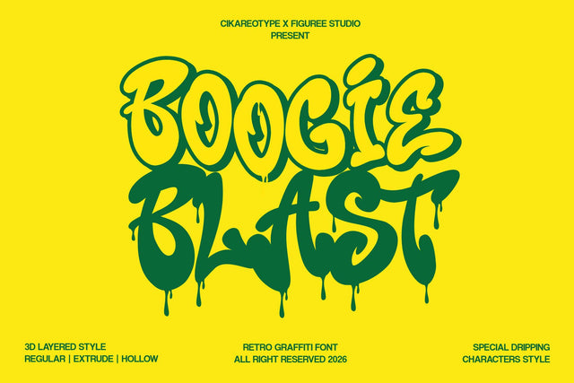 Boogie Blast – 3D Groovy Retro Graffiti Font Font Mozzatype 