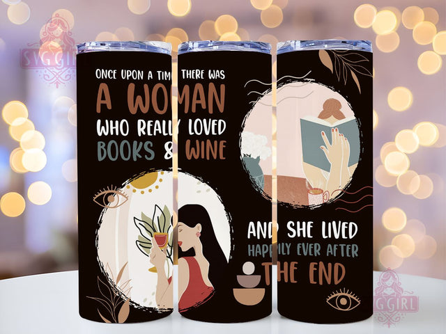 Book And Wine She Lived Happily Ever After 20oz Tumbler Wrap Sublimation Design, Straight Tapered Tumbler Wrap, Book Lover Tumbler Png, Instant Digital Download Sublimation SvggirlplusArt 