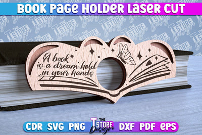 Book Buddy Laser Cut Design | Book Page Holder Laser Cut | CNC File SVG The T Store Design 