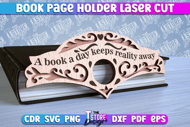 Book Buddy Laser Cut Design | Book Page Holder Laser Cut | CNC File SVG The T Store Design 