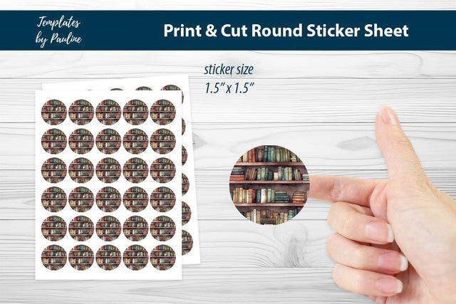 Book Club Round Sticker Sheet, Book Digital Sticker SVG Templates by Pauline 