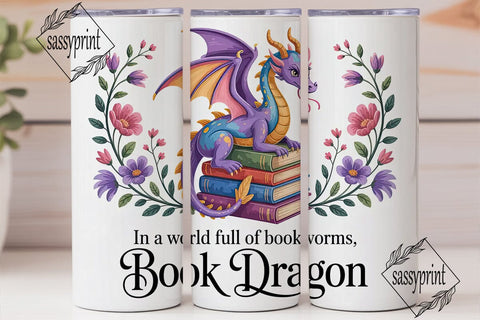 Book Dragon 20oz Tumbler Wrap Sublimation sassyprint 