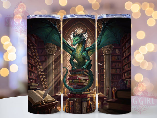 Book Dragon Emerald Fantasy 20oz Tumbler, Emerald Dragon, Teal Scales, Golden Scales, Fantasy Creature, Skinny Tumbler, Sublimation PNG Sublimation SvggirlplusArt 