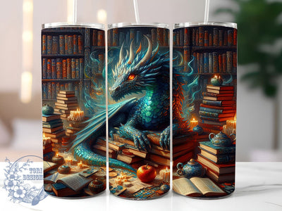 Book Dragon Fantasy Reading Tumbler, Dragon Arts, Fantasy Tumbler, 20Oz Tumbler Wrap, Sublimation Drinkware, Mythical Creature, Reading Dragon Sublimation ToriDesigns 